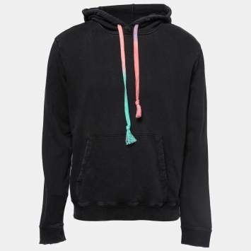 Pre Owned Saint Laurent Paris Dark Grey Cotton Raw Trimmed Hoodie L