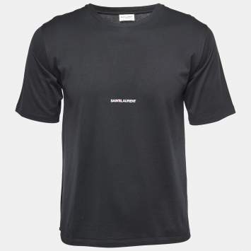 Pre Owned Saint Laurent Paris Black Jersey Logo Print T-Shirt M