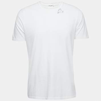 Saint Laurent Paris White Jersey Logo Heart Print T-Shirt M