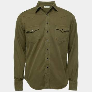 Pre Owned Saint Laurent Paris Green Stonewashed Cotton Western Shirt M