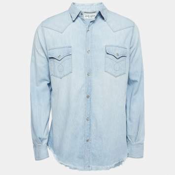 Pre Owned Saint Laurent Light Blue Denim Full Sleeve Shirt XL