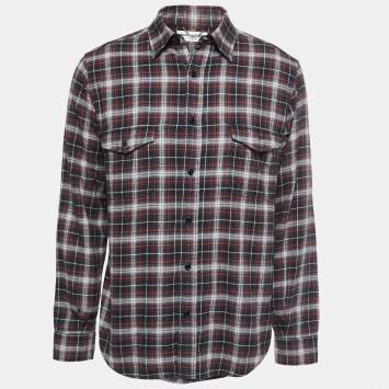 Pre Owned Saint Laurent Grey Plaid Cotton Full Sleeve Shirt XL
