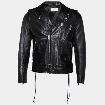 Pre Owned Saint Laurent Black Leather Biker Jacket M