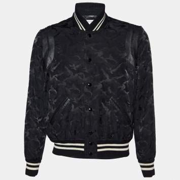 Pre Owned Saint Laurent Black Camu Printed Cotton Blend Teddy Jacket M