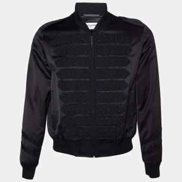 Saint Laurent Black Satin Embellished Bomber Jacket M