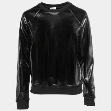 Saint Laurent Black Lacquer Coated Cotton Crew Neck Sweatshirt XS