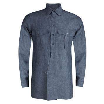 Pre Owned Saint Laurent Paris Grey Checkered Linen Long Sleeve Button Front Shirt S