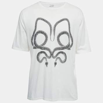 Pre Owned Saint Laurent Paris Off-White Snake Print Cotton Crew Neck Surf Fit T-Shirt S