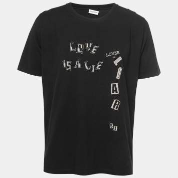 Saint Laurent Paris Black Logo Print Cotton Crew Neck Half Sleeve T-Shirt XL