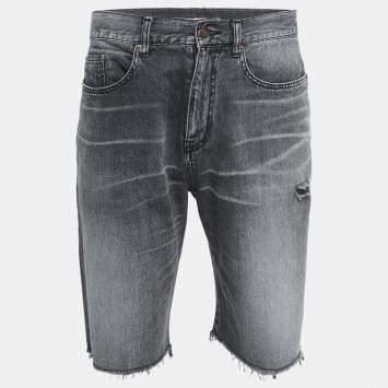 Saint Laurent Grey Washed Denim Shorts L Waist 34"