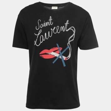 Pre Owned Saint Laurent Black Smoking Kills Print Cotton Crew Neck T-Shirt S