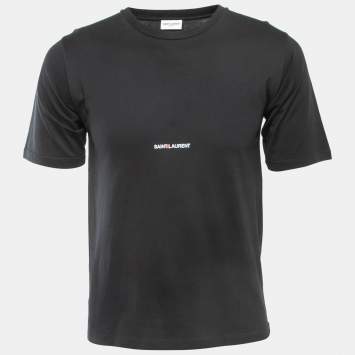 Saint Laurent Black Washed Logo Print Crew Neck Half Sleeve T-Shirt S