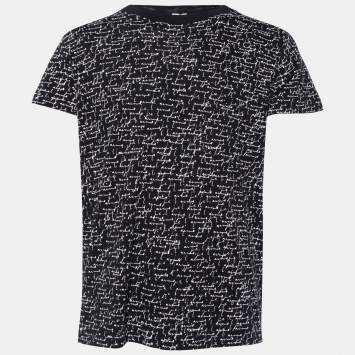 Pre Owned Saint Laurent Black Printed Cotton Crewneck T-Shirt M