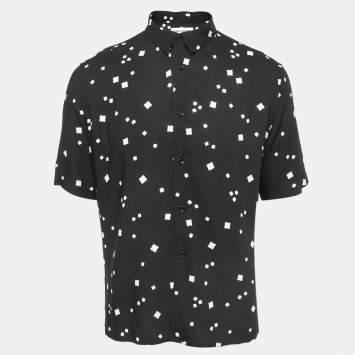 Pre Owned Saint Laurent Black Printed Viscose Short Sleeve Shirt M