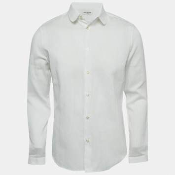 Pre Owned Saint Laurent White Striped Cotton Shirt L