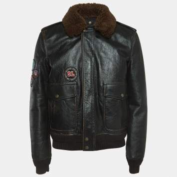 Saint Laurent Paris Brown Applique Detail Leather Jacket XL