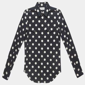 Pre Owned Saint Laurent Polka Dots Cotton Slim Western Shirt XS