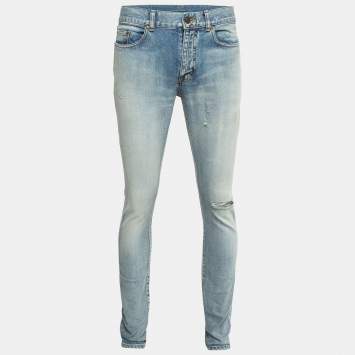 Saint Laurent Blue Ripped Denim Slim Fit Jeans M Waist 34''