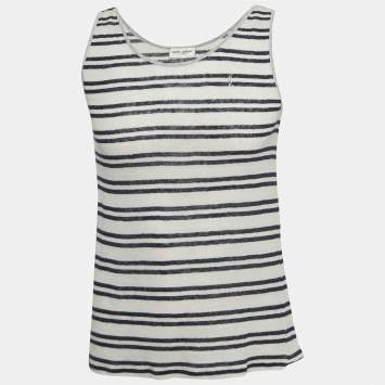 Pre Owned Saint Laurent Grey Striped Linen Jersey Tank T-Shirt S