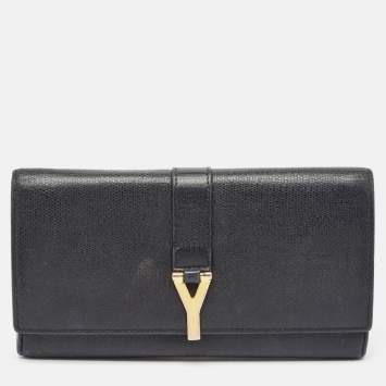 Pre Owned Saint Laurent Black Leather Classic Y Flap Continental Wallet