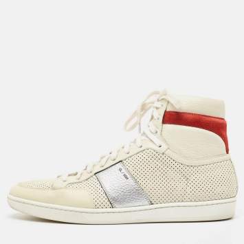 Pre Owned Saint Laurent Paris White Perforated Leather High Top Sneakers Size 43