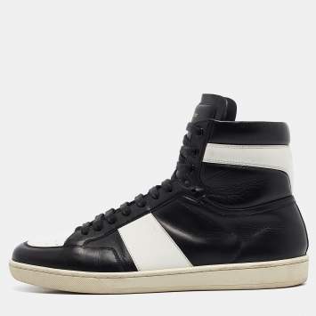 Pre Owned Saint Laurent Black/White Leather Court Classic High Top Sneakers Size 43