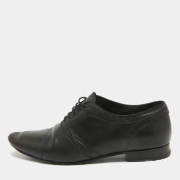 Pre Owned Saint Laurent Black Lizard Embossed and Leather Lace Up Oxfords Size 42