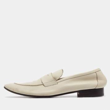 Pre Owned Saint Laurent Cream Leather  Slip On Loafers Size 45.5