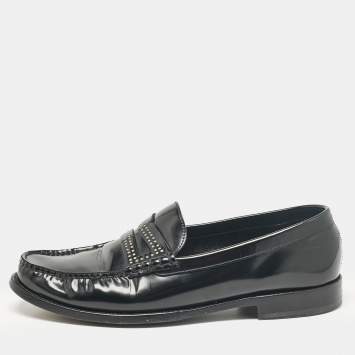 Pre Owned Saint Laurent Black Leather Slip On Loafers Size 45