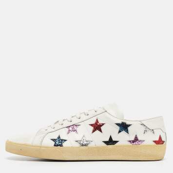 Pre Owned Saint Laurent White Leather Court Classic Lace Up Sneakers Size 44