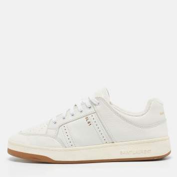 Pre Owned Saint Laurent White Leather Lace Up Sneakers Size 45