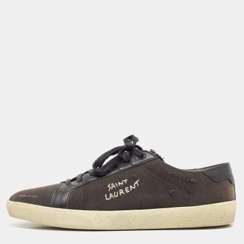 Pre Owned Saint Laurent Black Distressed Canvas Court Classic Sneakers Size 45