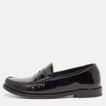 Pre Owned Saint Laurent Black Patent Leather Le Penny Loafers Size 40.5