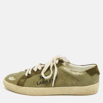 Saint Laurent Green Suede and Canvas Lace Up Sneakers Size 40