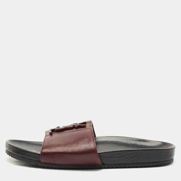 Pre Owned Saint Laurent Burgundy Leather Joan Flat Slides Size 41