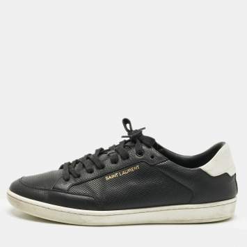 Pre Owned Saint Laurent Black/White Leather Court Classic Lace Up Sneakers Size 43