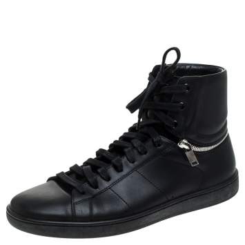 Pre Owned Saint Laurent Paris Black Leather High Top Sneakers Size 41.5
