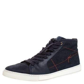 Pre Owned Saint Laurent Paris Blue Denim And Leather Malibu High Top Sneakers Size 42.5