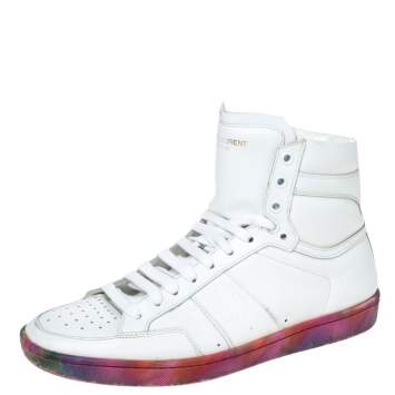 Pre Owned Saint Laurent Paris White Leather Court Classic SL/10H High Top Sneakers Size 40