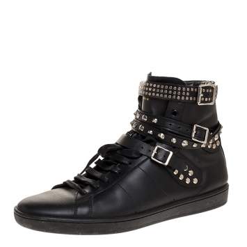 Pre Owned Saint Laurent Paris Black Leather Studded High Top Sneakers Size 44