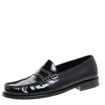 Pre Owned Saint Laurent Black Patent Leather Studded Penny Loafers Size 42