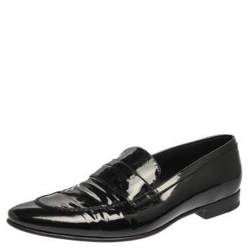 Pre Owned Saint Laurent Paris Black Patent Leather Slip On Loafers Size 44