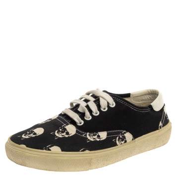 Pre Owned Saint Laurent Black/White Skull Print Canvas Low Top Sneakers Size 40