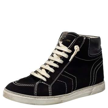 Pre Owned Saint Laurent Black Suede And Leather High Top Sneakers Size 42