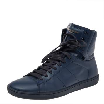Pre Owned Saint Laurent Blue Leather Signature Court Classic SL/01H High Top Sneakers Size 42