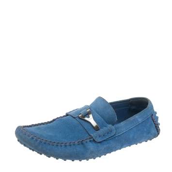 Saint Laurent Blue Suede Slip On Loafers Size 40.5