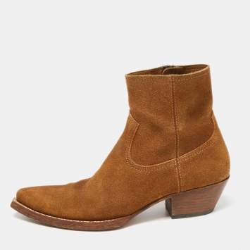 Pre Owned Saint Laurent Brown Suede Pointed Toe Ankle Boots Size 41