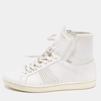 Pre Owned Saint Laurent White Leather Studded High Top Sneakers Size 40