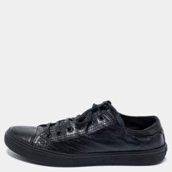 Pre Owned Saint Laurent Paris Black leather Cap Toe Low Top Sneakers Size 41 