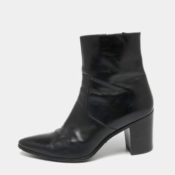 Pre Owned Saint Laurent Black Leather Cowboy Ankle Boots Size 42